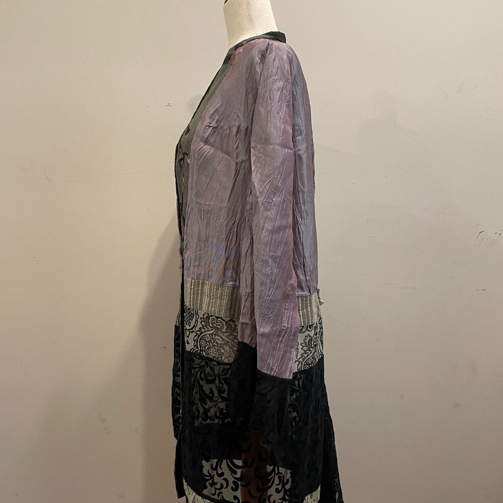 Lee Andersen Art to Wear Mixed Media Velvet Burnout Lace Trim Kimono Style Cardi - Picture 5 of 14